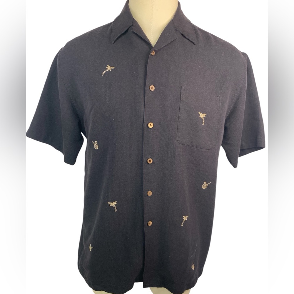 Ocean Pacific Menswear Black SS BU Shirt with Gold Palm Trees Men’s Large